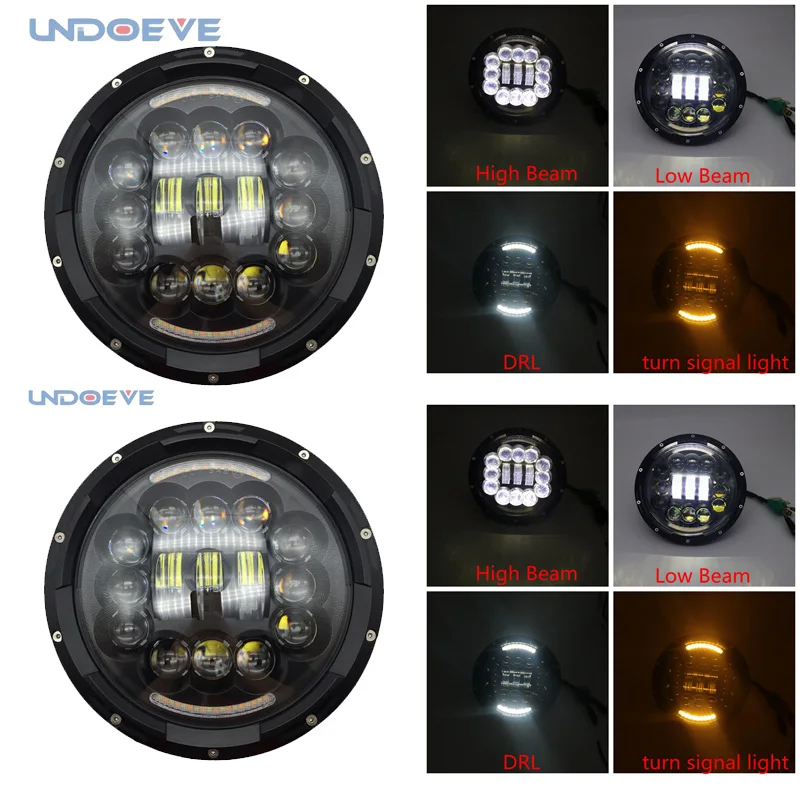 Black 7 inch 90W LED Headlight Fog Lamp DRL For Jeep Wrangler JK CJ TJ Hummer H1 H2 Car Led Headlamp Kenworth T2000 T-2000 | Автомобили и