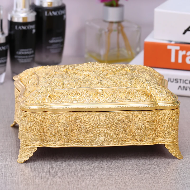 

European antique tin metal jewelry box Cotton swab boxcotton pad holder make up storage storage bins table organizer Z147
