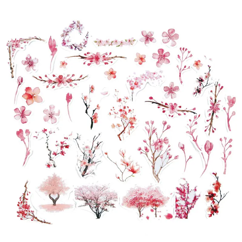 

44 pcs/bag Pink flower adhesive paper sticker children diy Handmade Gift Card photo album Scrapbook diary decoration stickers