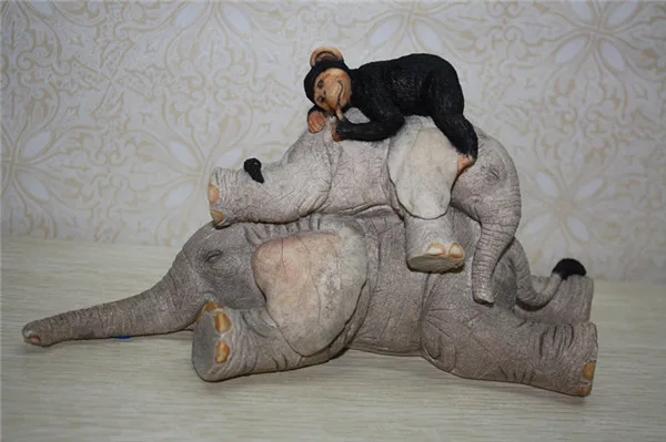 Cute Lifelike Mom and Baby Elephant and Gorilla resin figure toy - 1
