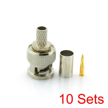 

10x BNC Male 3 in 1 Crimp Connector for RG59 Coaxial Cable Coupler Adaptor