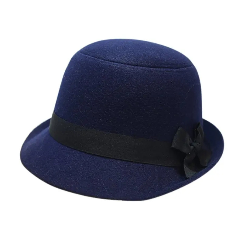 Новая Винтажная модная однотонная фетровая Женская шерстяная фетровая шляпа-котелок для дам и девушек разных цветов - Цвет: Dark blue