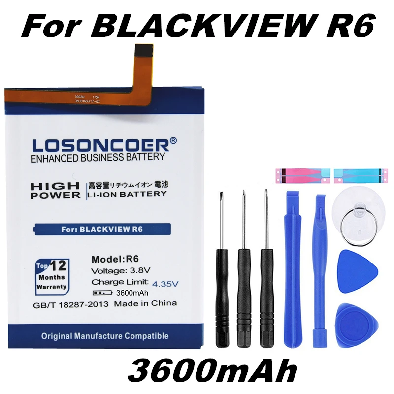 

LOSONCOER 3600mAh R6 Battery For Blackview R6 Good Quality Mobile Phone Batteries+Gift tools +stickers