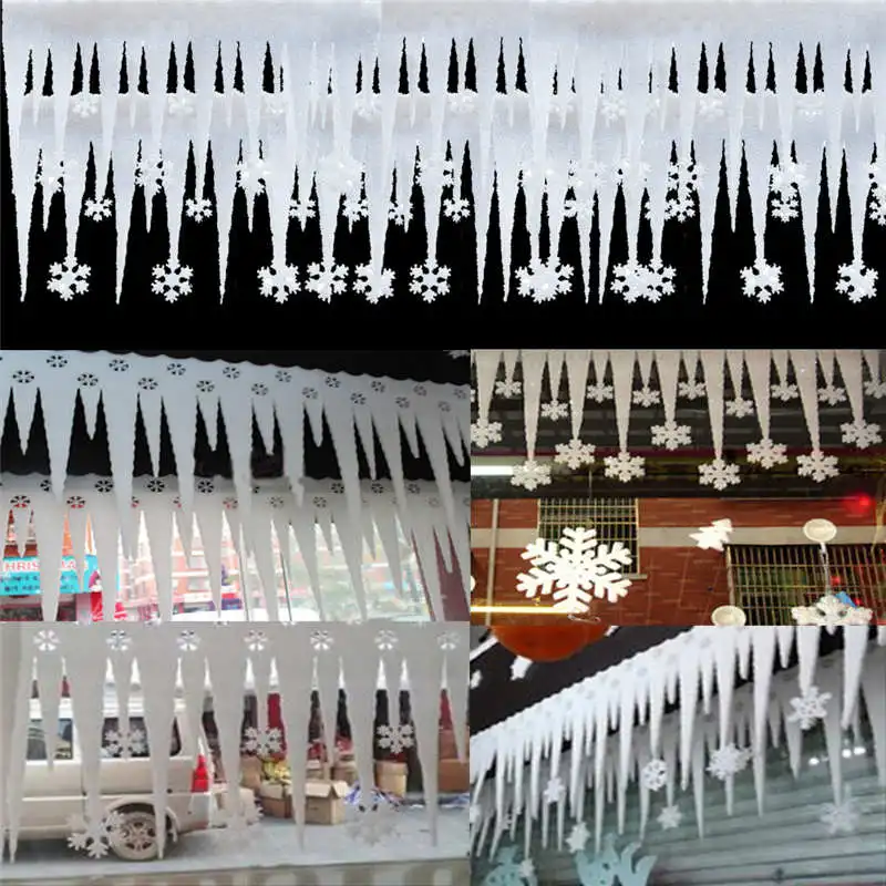 2pcs White Foam Snowflake Ice Strip Christmas Window Decoration Ornament Party #2n13 (2)