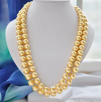 

Z5312 12mm golden round SOUTH SEA SHELL PEARL NECKLACE 50inch