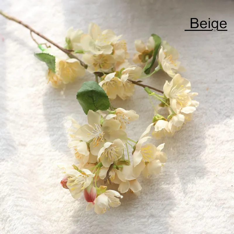 Японский цветок вишни, искусственный цветок, Шелковый цветок сливы, букет для дома, отеля, сада, Декор, вечерние, свадебные, искусственные цветы на стену - Цвет: Бежевый