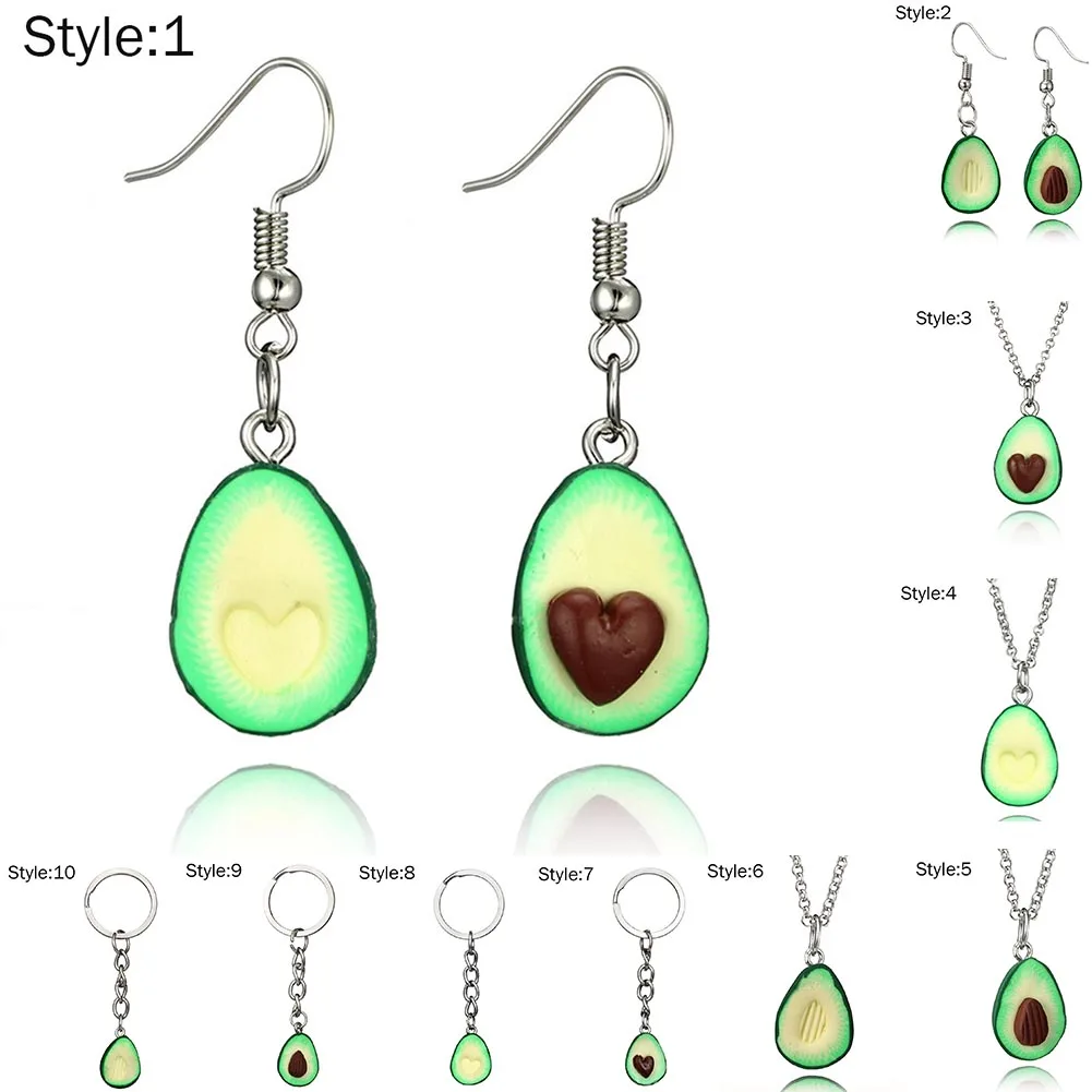 

Women Earrings/Necklace/Keyring Polymer Clay Avocado Shape Pendant Ornaments Accessories Gift @M23