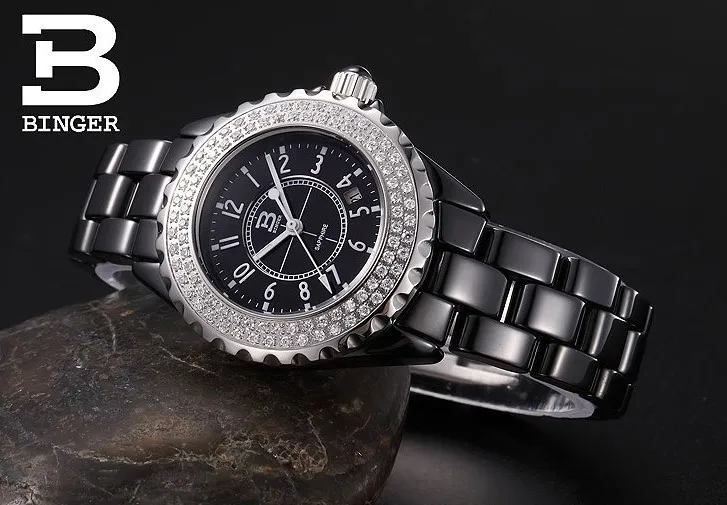 Швейцарские роскошные брендовые наручные часы Binger керамические кварцевые женские часы 100 м водонепроницаемость B8008B