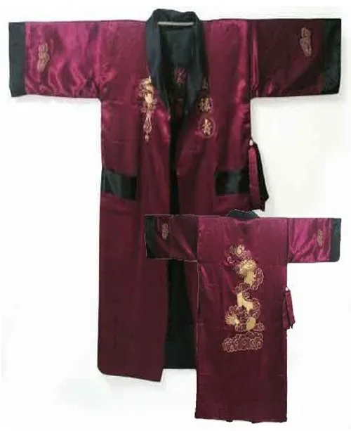 silk pajama set Burgundy Black Reversible Chinese Men's Satin Silk Two-face Robe Embroidery Kimono Bath Gown Dragon One Size S3003 silk pj set Men's Sleep & Lounge