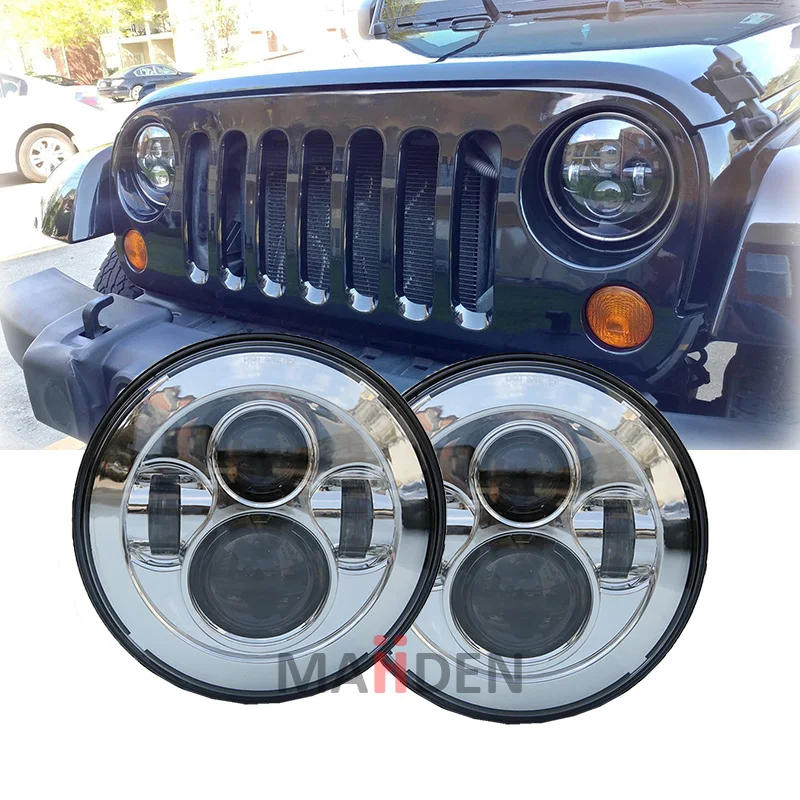 

2 Pcs 7 Inch H4 LED Front Headlights For Land Rover Defender 90/110 7" Projector Round Headlamp For Toyota FJ Cruiser UAZ Hunter