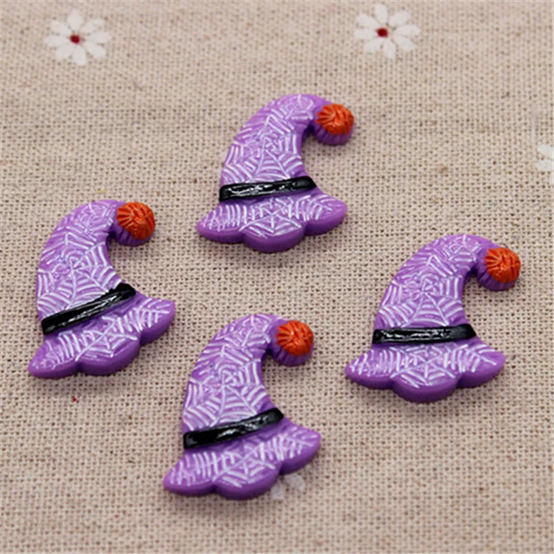 

10pcs Kawaii Purple Halloween Hat Resin Miniature Art Supply Flatback Cabochon DIY Decorative Craft Scrapbooking,27*29mm