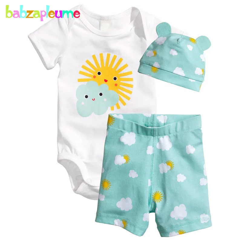3PCS/0-18Months/Summer Newborn Rompers For Baby Girls Boys Clothes Cartoon Cute Bodysuit+Shorts+Hats Infant Clothing Sets BC1090