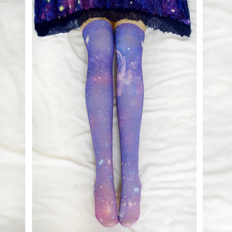Японский стиль Харадзюку Лолита носки без пятки Лолита мечта звездное небо выше колена носки леггинсы студенческие чулки