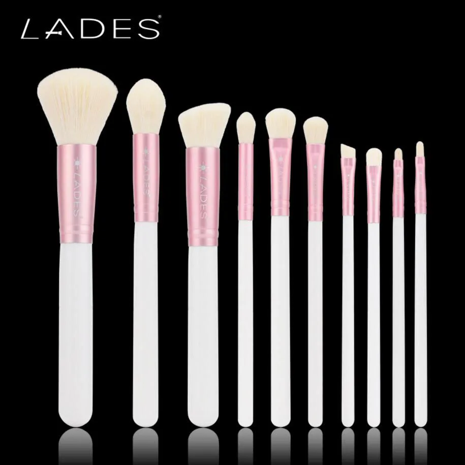 LADES 10pcs Full Set Pink Peach Flower Women Makeup Brush Kit Superior Professional Soft