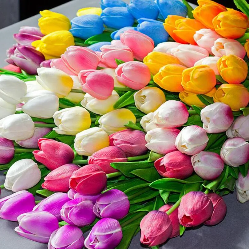 

30pcs Artificial Real Touch Tulip Flower Mini PU Tulips 13.39" for Wedding Table Decorative Flowers