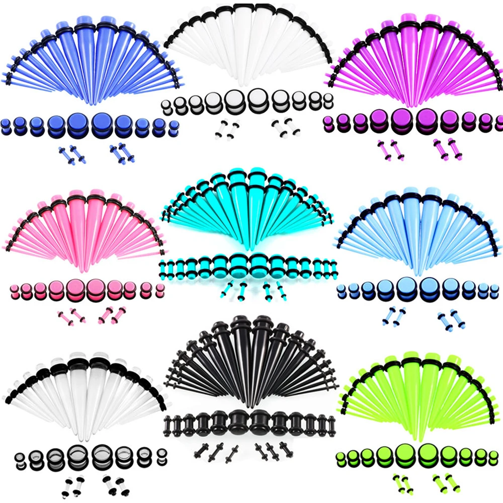 36pcs Ear Tunnels Pierces Gauges Mix Size 1.6mm 10mm full sets