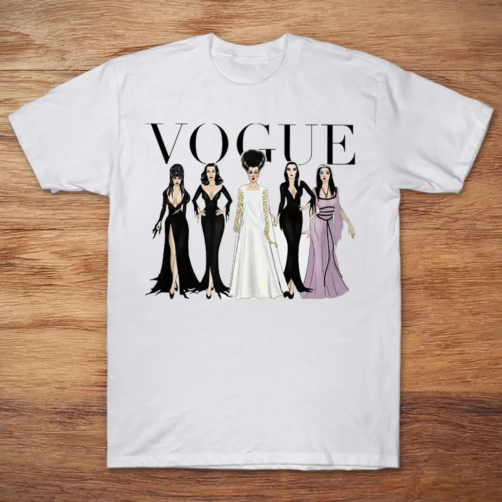 

Vogue Horror Morticia Addams, Vampira, Lily Munster, Morticia Addams And Elvira T-SHIRT Men's Short Sleeve T-Shirt