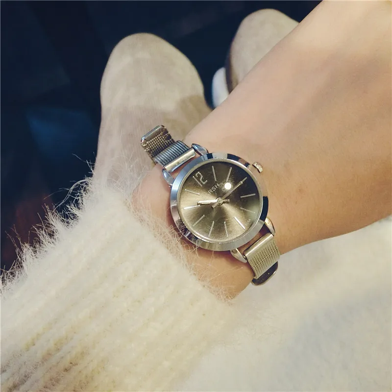 Роскошные элегантные женские золотые часы из нержавеющей стали женские модные часы-браслет женские дизайнерские простые кварцевые наручные часы - Цвет: silver black