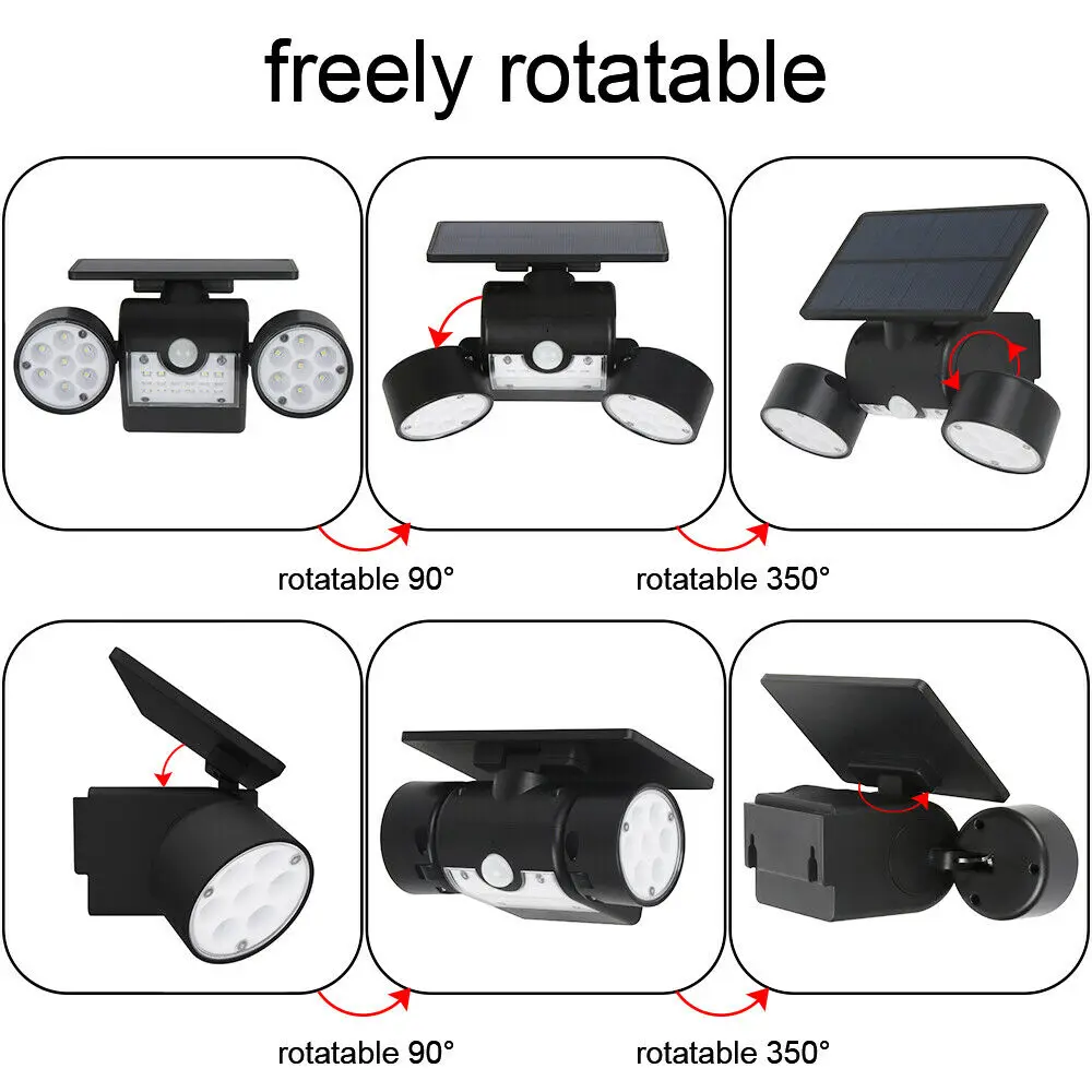 Двойной головной Светодиодный прожектор на солнечной батарее уличный датчик движения садовый водонепроницаемый датчик настенный светильник регулируемый угол крыльцо огни