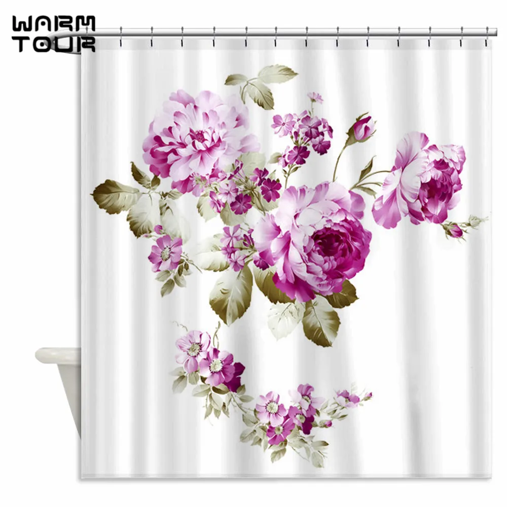 Warm Tour Simple Mauve Peony Rose Hydrangea Fabric Shower Curtains