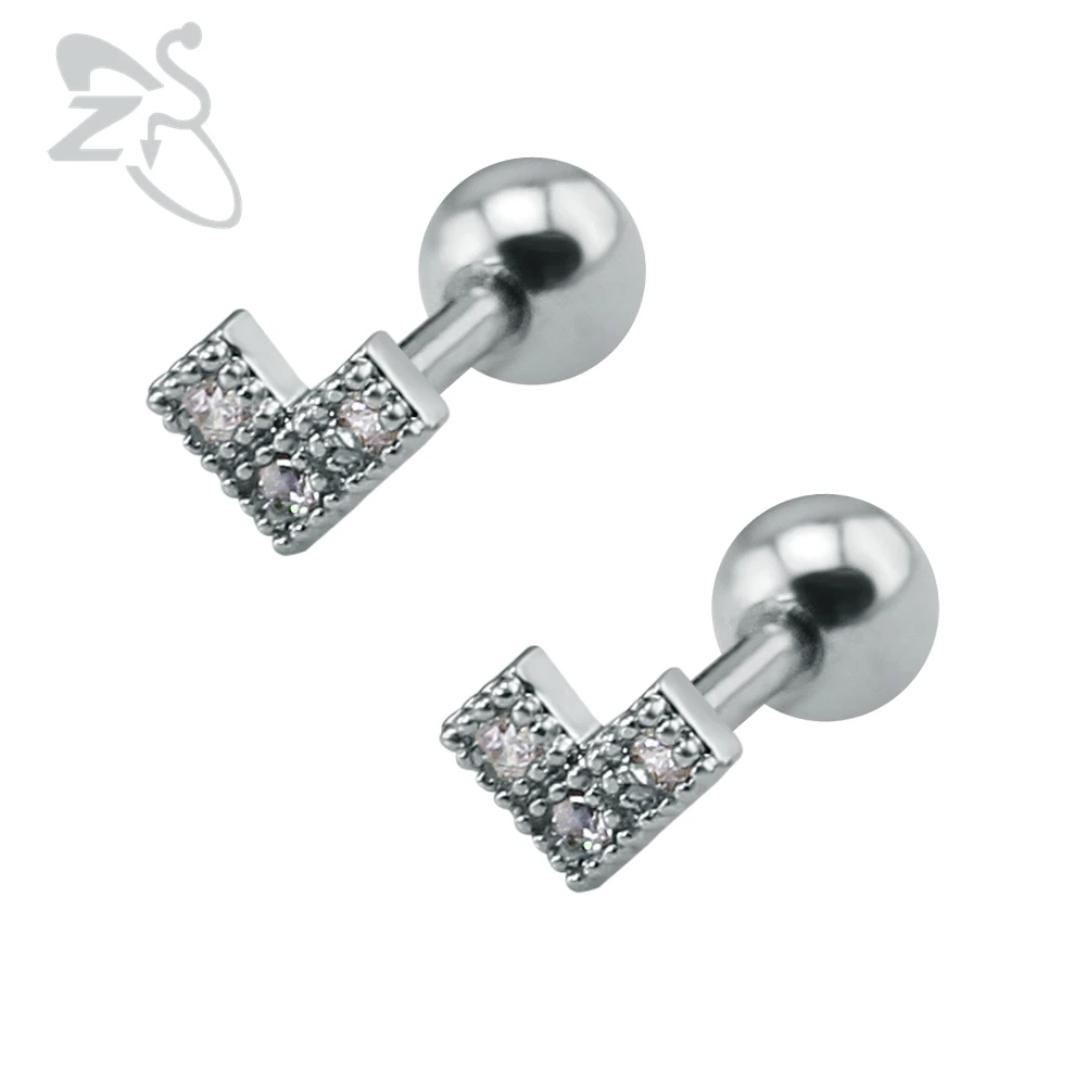 Серьги гвоздики с фианитом для пирсинга на хрящевой основе|earring piercing|designer