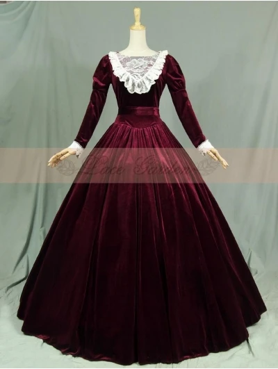 

Velvet Long Sleeves Lace Victorian Dress