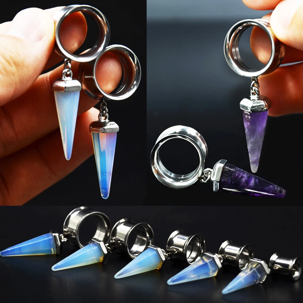 

Showlove-1Pair Surgical Steel Opal Purple Stone Ear Plug Tunnel Expander Ear Gauges Cone Internally Thread Body Piercing Jewelry