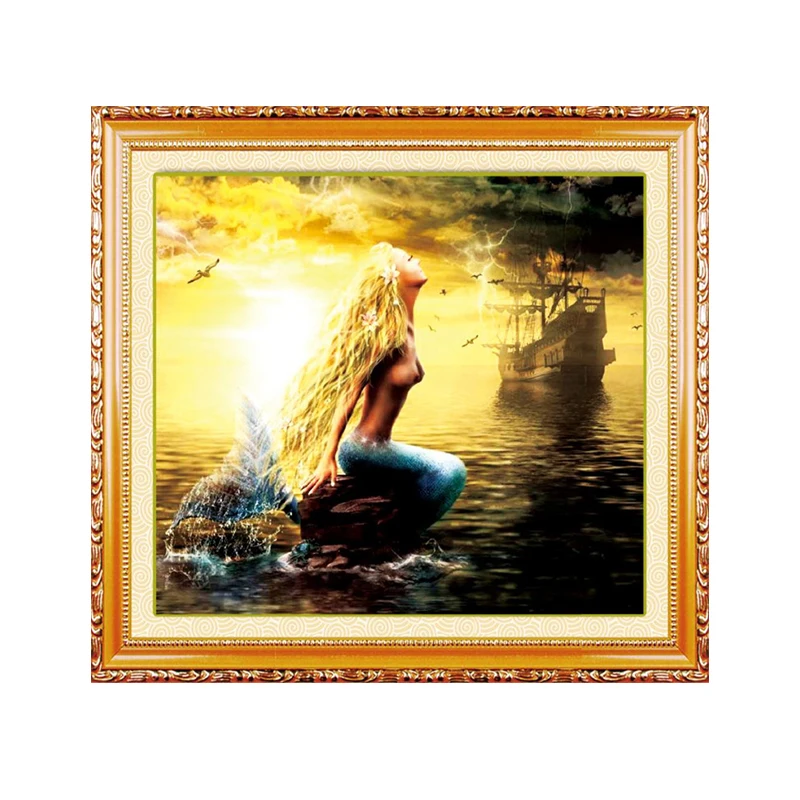 Printed Cross Stitch Mermaid Cross Stitch Kits Embroidery Needlework DIY Home Decoration High Quality 70 58cm