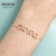PINJEAS Custom Brazalete con Su Nombre, oro/plata de Ley/Envoltura de Alambre de Cobre hecho a mano de BRICOLAJE carta Personalizada Cualquier Palabra Brazalete de la Joyería de Regalo mujer