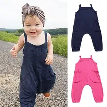 Для маленьких мальчиков девочек летние штаны детей Карамельный Цвет Хлопок без рукавов Эластичные подтяжки брюки комбинезоны брюки От 0 до 3 лет