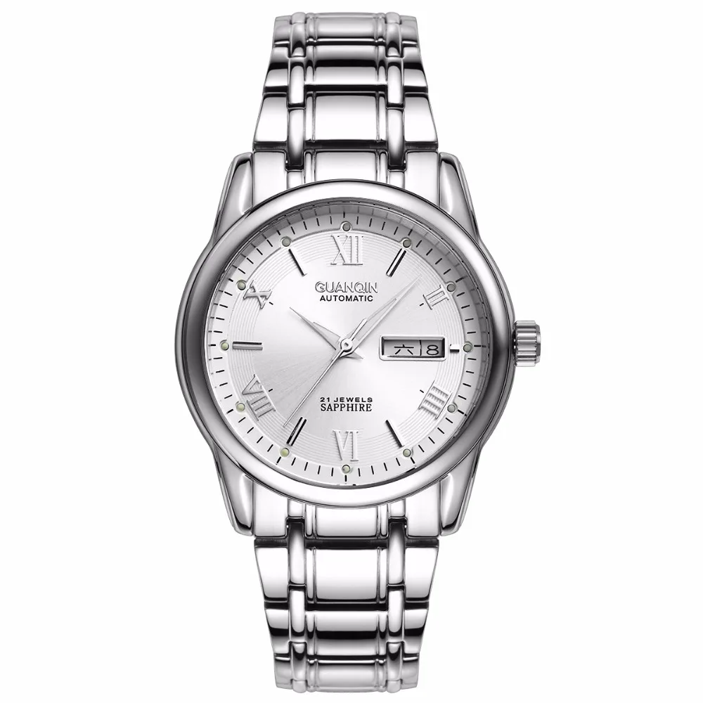 Топ люксовый бренд GUANQIN Мужские механические часы модные водонепроницаемые сапфировые светящиеся полностью стальные часы для мужчин Relogio Masculino