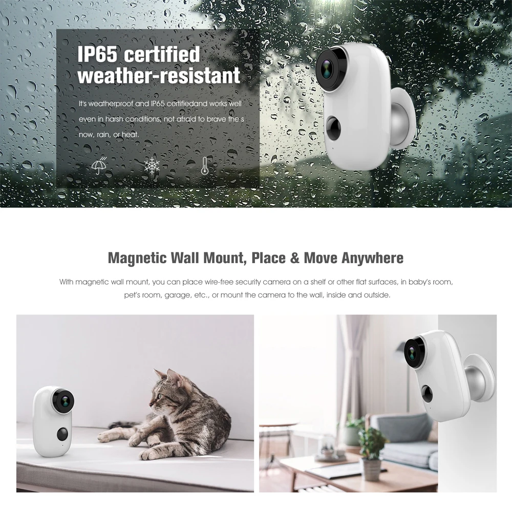 Smart Home Wifi Camera IP 6000mA Battery PIR Motion Sensor Waterproof IP65  Night Vision Remote Monitoring  CCTV Camera