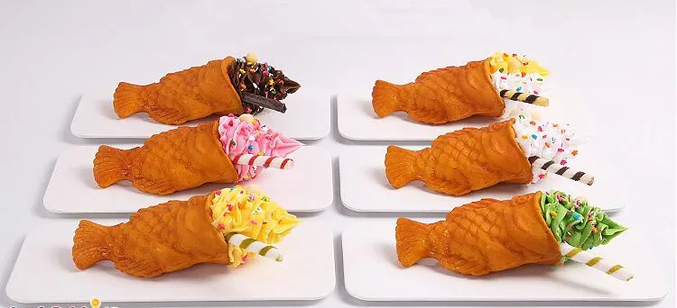 Имитация мороженого рыбы Taiyaki модель еды; посуда для закуски в виде конуса; поддельные рыбы вафельный образец для витрины