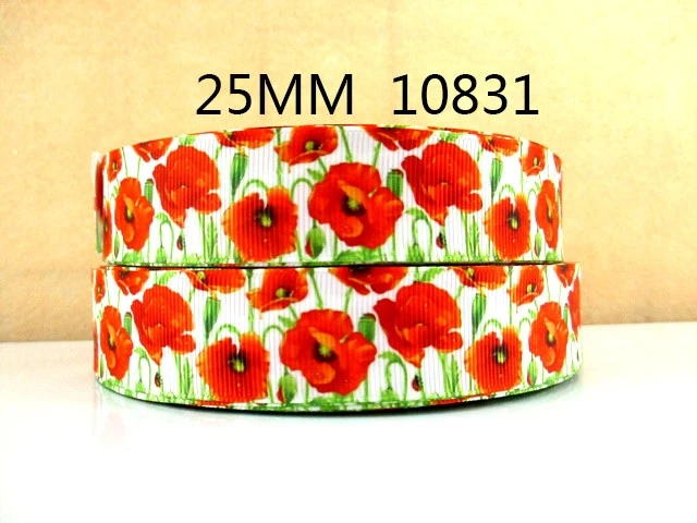 

David accessories 1"25mm flower printed polyester ribbon 5yds,DIY handmade materials,wedding gift wrap,5Yc711