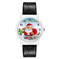 Новый женский браслет часы Санта Клаус Циферблат Кожаный Дамский Браслет, кварцевые часы для детей Рождественский подарок