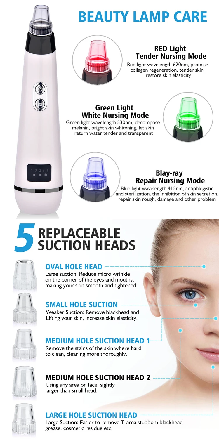 Remoção de Acne Removedor de Cravo Vácuo de Sucção a Vácuo Cuidados com a Pele Espinha Rosto Poro Limpo Facial Dermoabrasão Diamante Ferramenta 7 Rosto Poro Limpo Vácuo de Sucção A