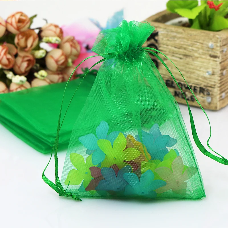 

7x9cm Dark Green Organza Bags Small Bags For Gifts Drawstring Jewelry Bags Pouches Wedding Bolsas Regalo Organza Pouches 100pcs