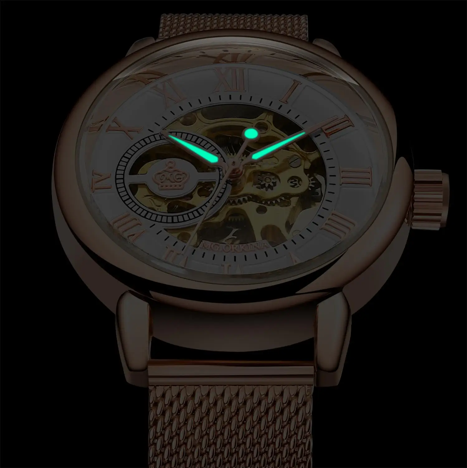 Mechanical Women Bracelet Watch Skeleton Automatic Wristwatch Mesh Stainless Steel Band Female Clock Chic Reloj Mujer ORKINA women watches