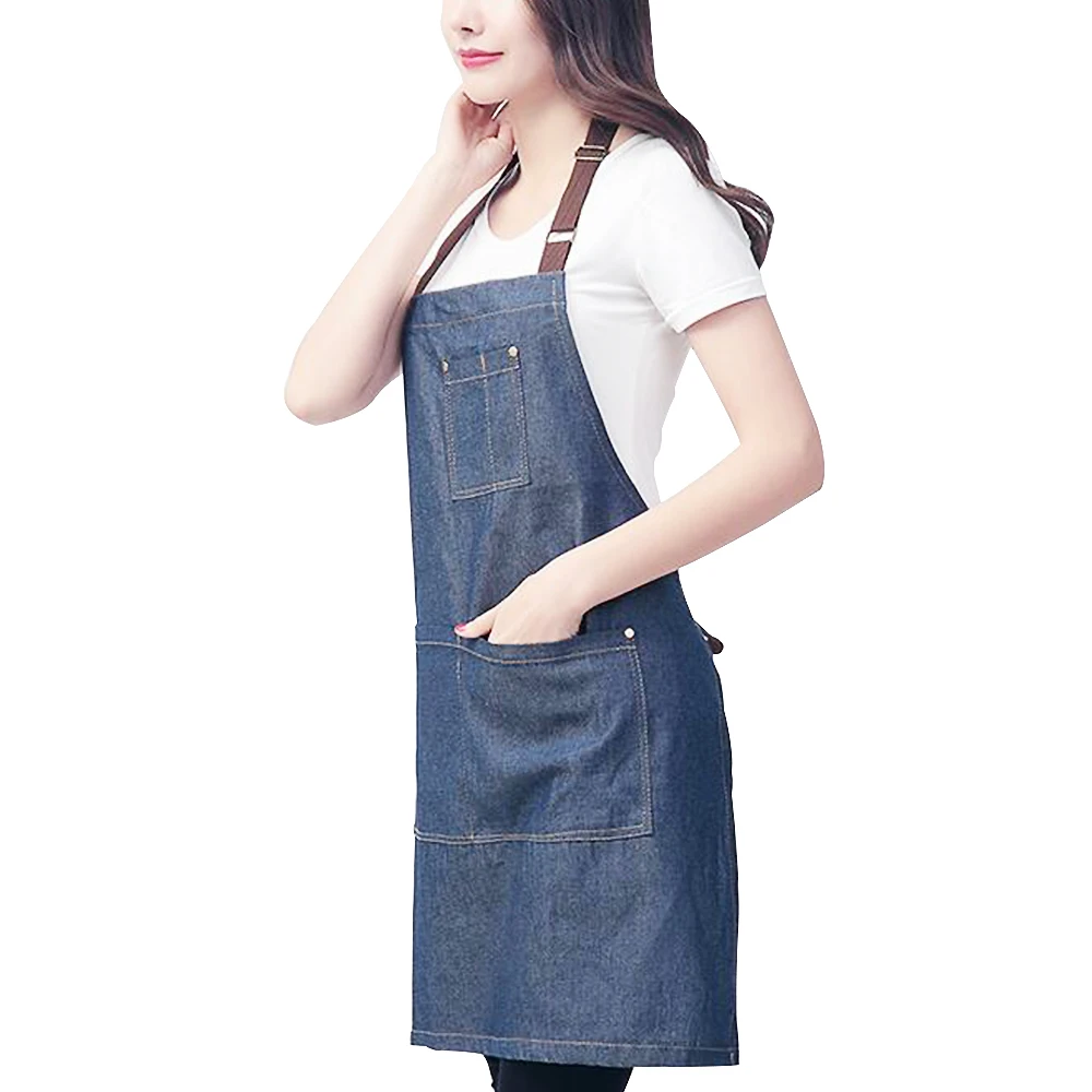 Kitchen Apron Unisex Denim Aprons Adjustable Men Women Apron With Pocket Chefs Cooking Baking Avental Home Cleaner Tool 3