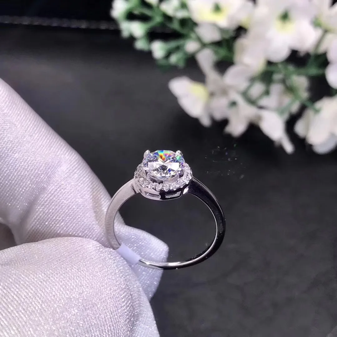 Круглое серебряное кольцо с муассанитом 1ct D VVS роскошное кольцо с муассанитом Weding для женщин