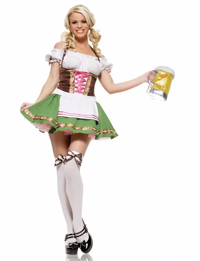 Ladies Beer Maid Costume Wench German Heidi Oktoberfest Gretchen Fancy Dress