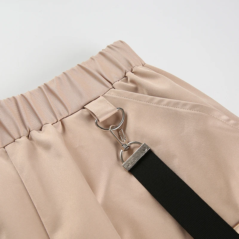 10Sweetown Harajuku Safari Style Pantalon Femme Khaki High Waist Joggers Pants Streetwear Women Knitted Pocket Cargo Harem Pants