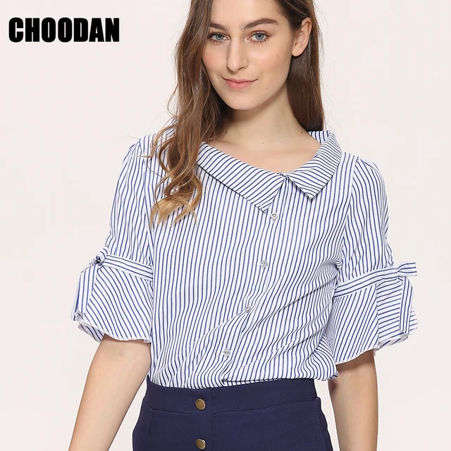 Novelty Blouses Shirts Women Striped 2017 New Stylish Sailor Collar Flare Short Sleeve Ladies Korean Novelty Blouses Shirts Women Striped 2017 New Stylish Sailor Collar Flare Short Sleeve Ladies Korean