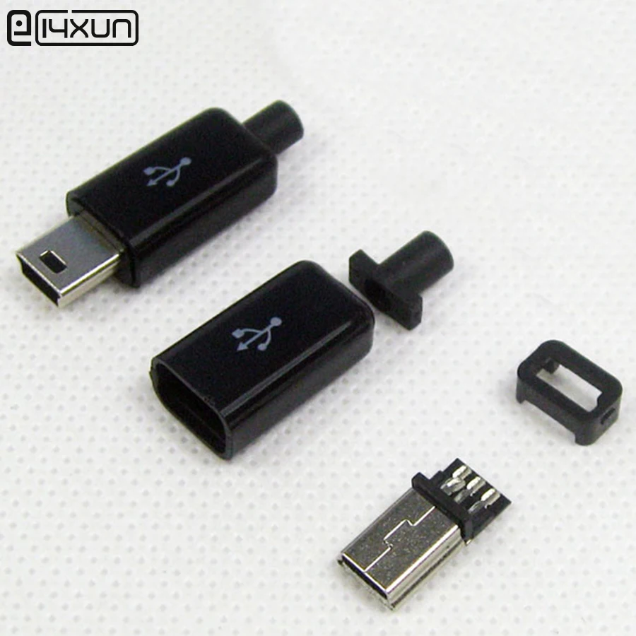 10pcs DIY Mini USB 5Pin Type B Welding Male Plug Connector 4 in 1