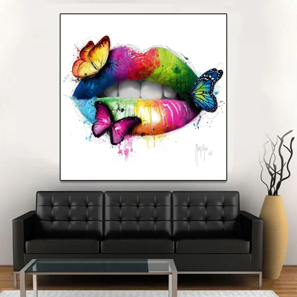 

Sexy Lip Tooth Wall Art Butterfly Canvas Painting Cartoon Art Poster For Living Room Home Decoration Modern Art Print Wallpaper