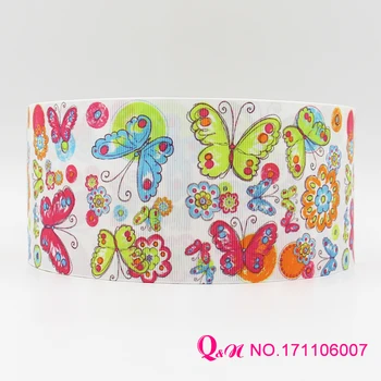 

Q&N ribbon 16mm 22mm 25mm 38mm 50mm 75mm butterfly print grosgrain ribbon webbing 50yards/roll for hair tie free shipping