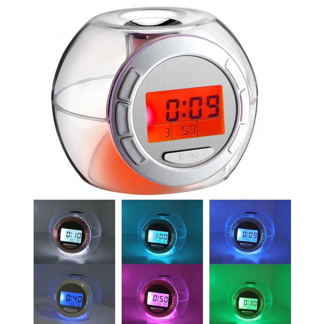 1pc Creative Alarm Clock Colorful Light Changing Gradient Alarm Clock