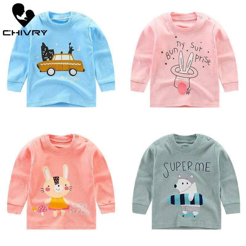 

Spring Autumn 2019 Boys Girls Long Sleeve O-Neck Cute Cartoon Animals Print T-shirts Casual Kids Baby Cotton T Shirt Tops