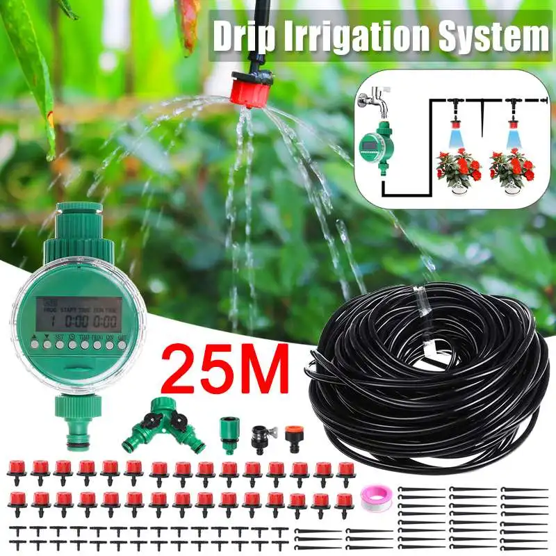 

94Pcs 25m Micro Timing Drip Irrigation System Plant Automatic Spray Greenhouse Watering Kit Garden Hose + Adjustable Dripper