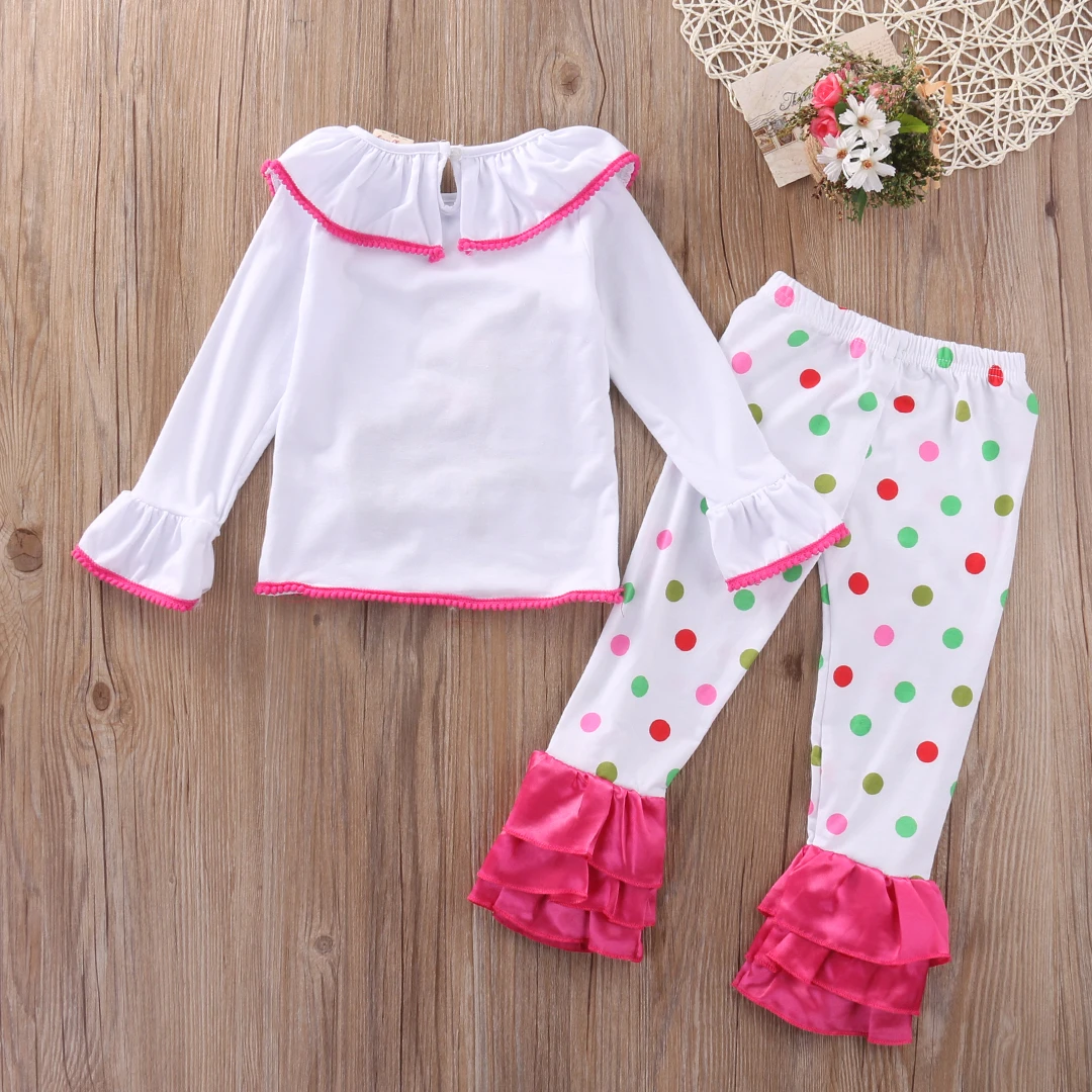 Комплект одежды в горошек с расклешенными рукавами для маленьких девочек из 2 предметов, рождественские пижамы для маленьких девочек, пижамный комплект, одежда для сна, одежда для сна
